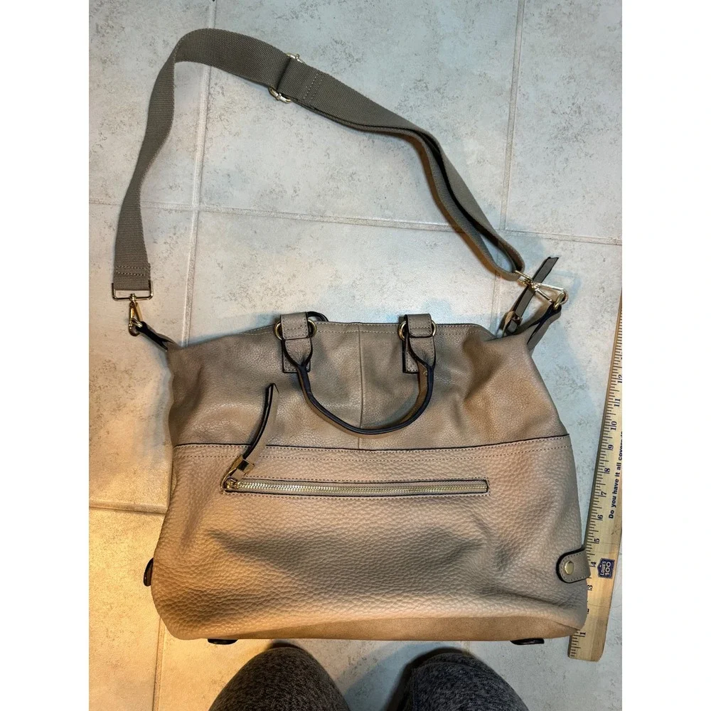 Moda‎ Luxe Taupe Convertible Satchel Crossbody Bag Gold Hardware